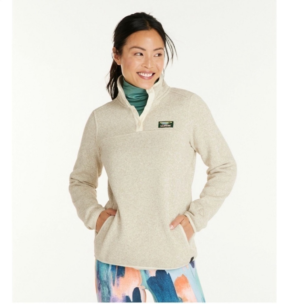 L. L. Bean Sweater Fleece Pullover Top Snap Button Casual Cozy Outdoor Cream XSP